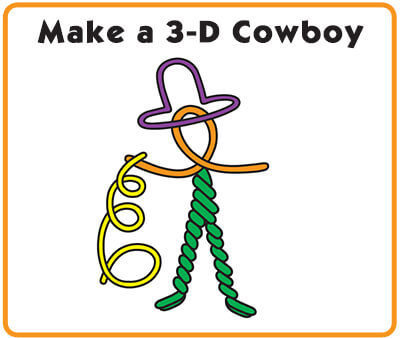 3-d Wikki cowboy in hat and holding lariat.