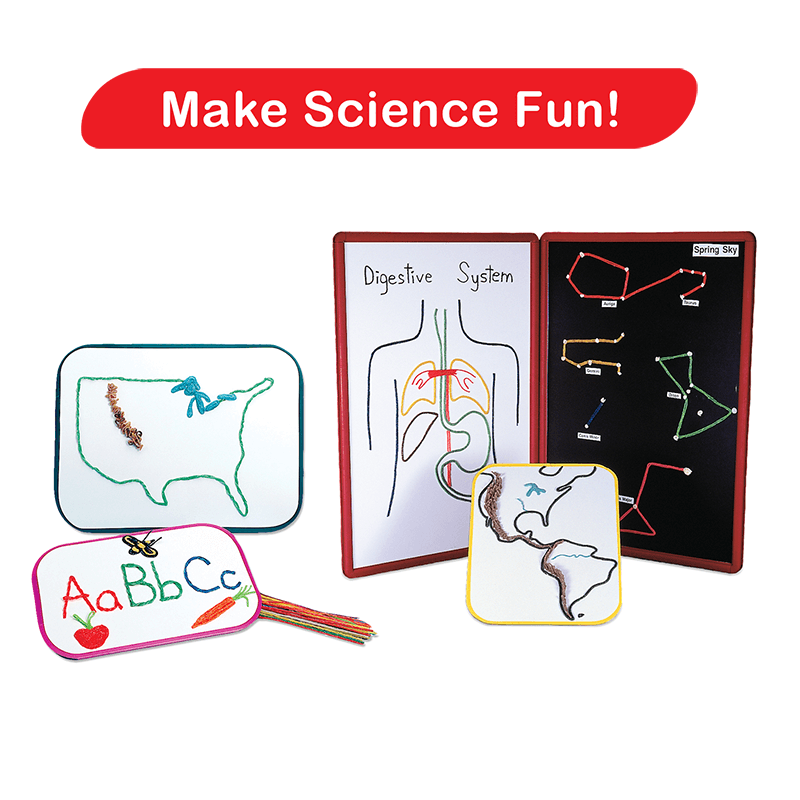 Make science fun... show 4 examples of classroom diagrams created with Wikki Stix.