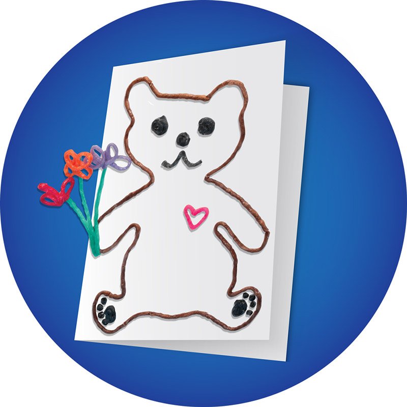 Teddy bear with pink heart and flower bouquet.