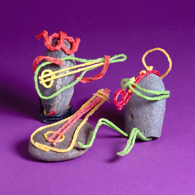 “Rock Band” made of Wikki Stix and rocks.