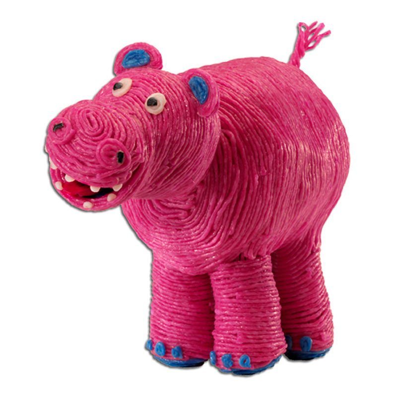Funny 3-d pink hippo made of Wikkies… with blue ears and feet.