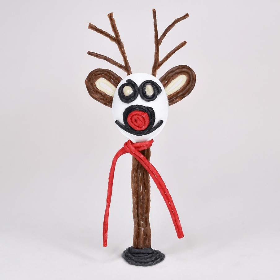Reindeer on plastic spoon.