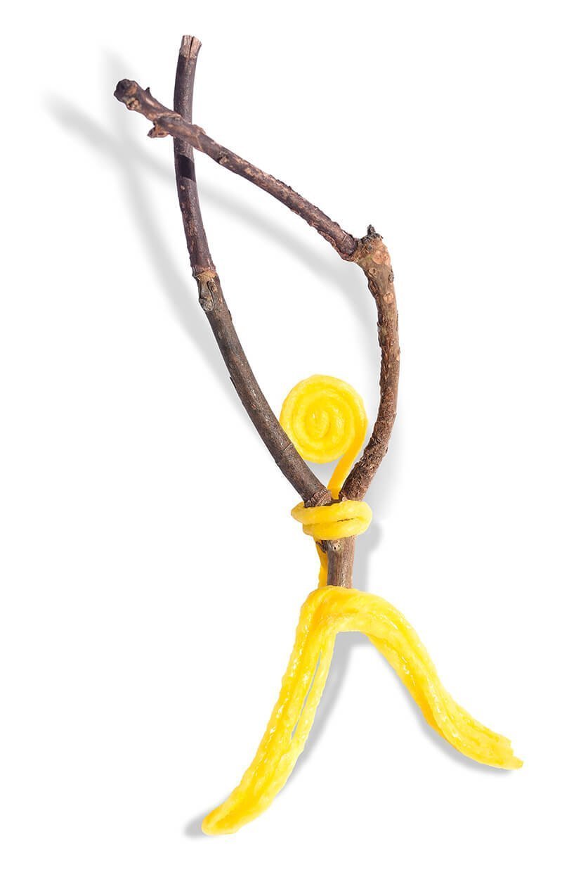 Wikki yoga person with long stick arms.