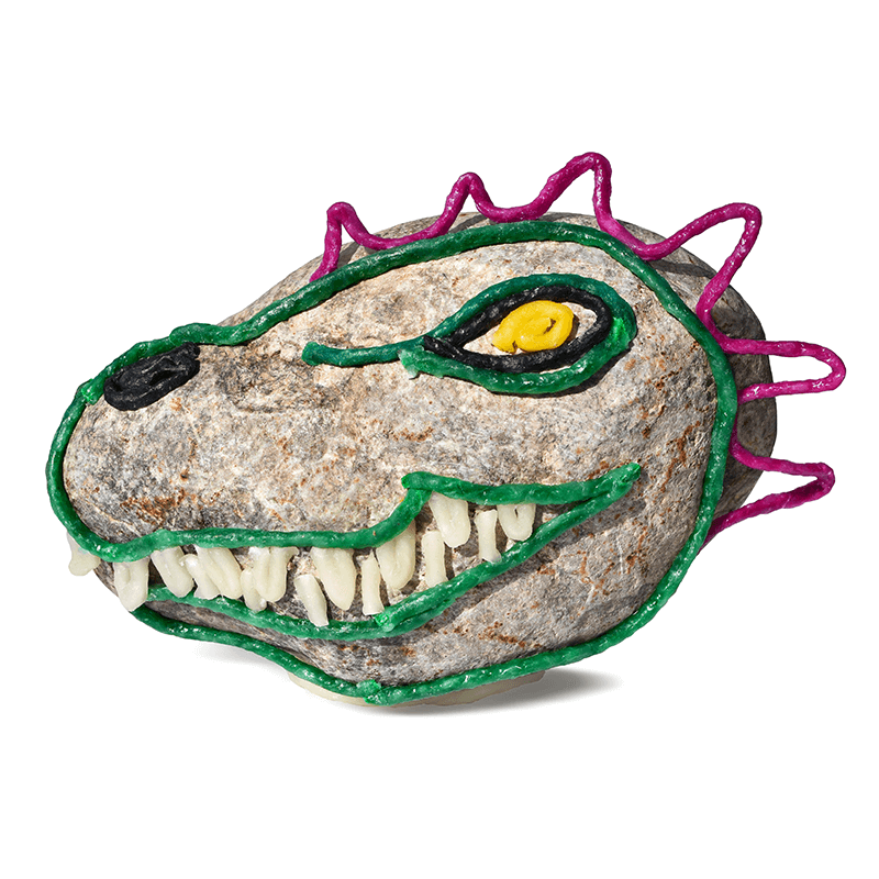 Rock with Wikki embellishments to look like a fierce dinosaur.