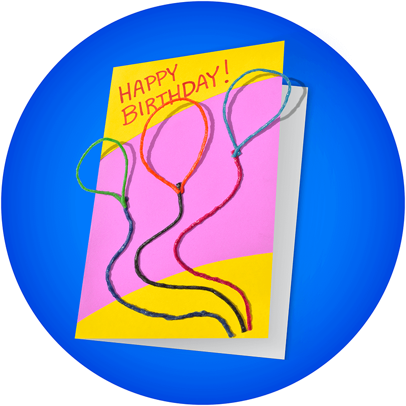 Happy Birthday card with balloons created with Wikki Stix.