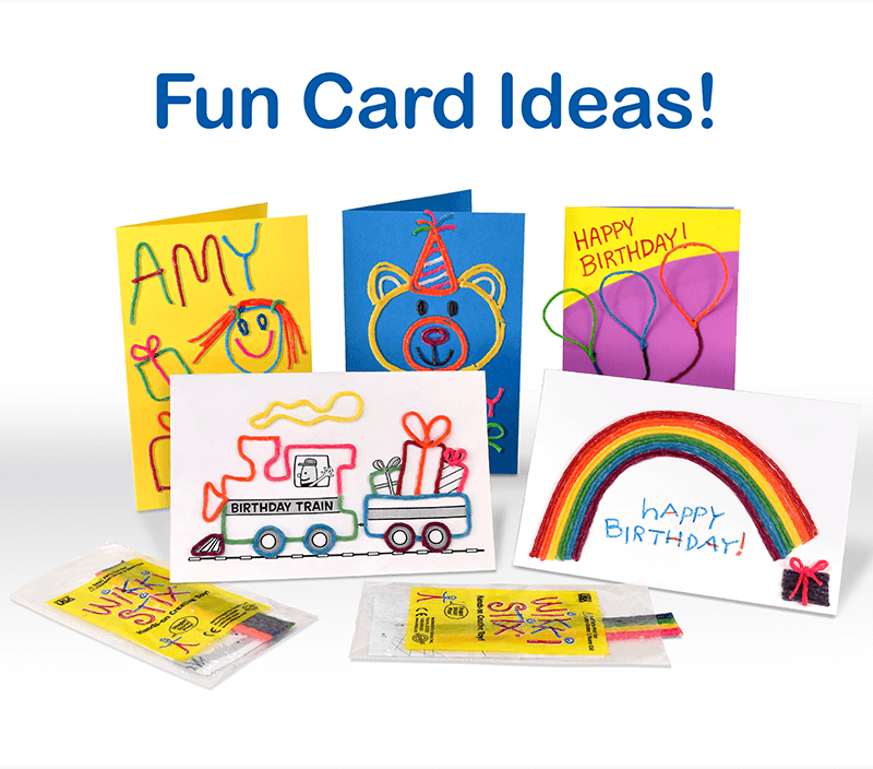A group of birthday cards created with Wikki Stix along with mini-play paks.