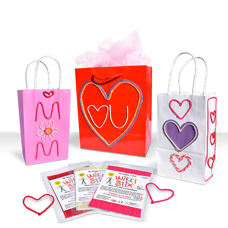 Bags decorated with hearts for Valentine's Day with Single Color Paks.