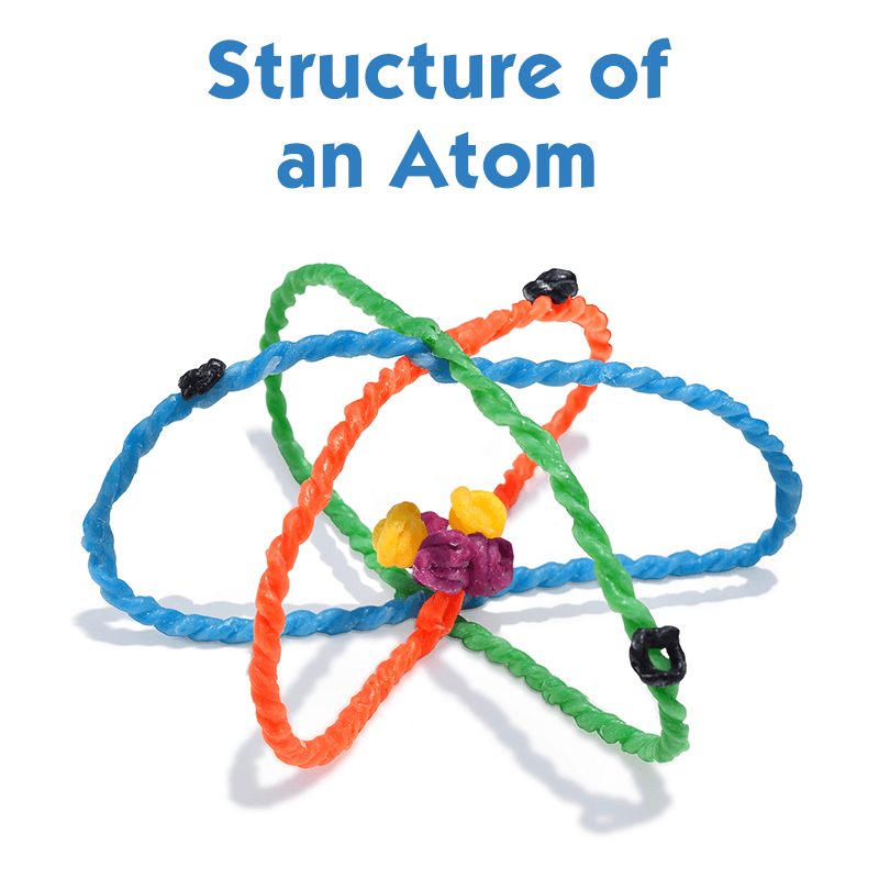 Structure on an atom, in 3-D, made of Wikki Stix.