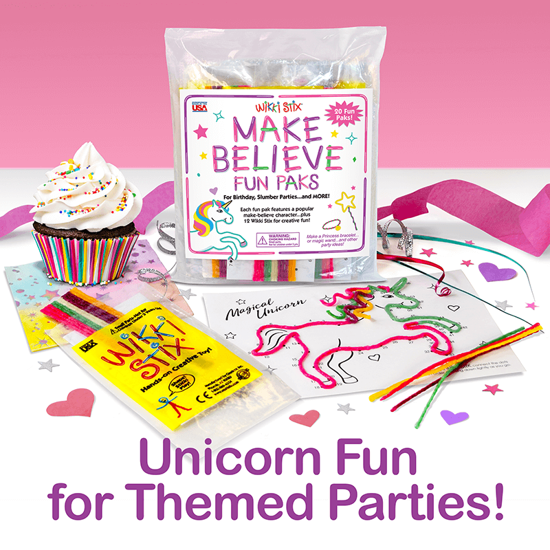 Make Believe product display shown with a play pak and Unicorn playsheet.