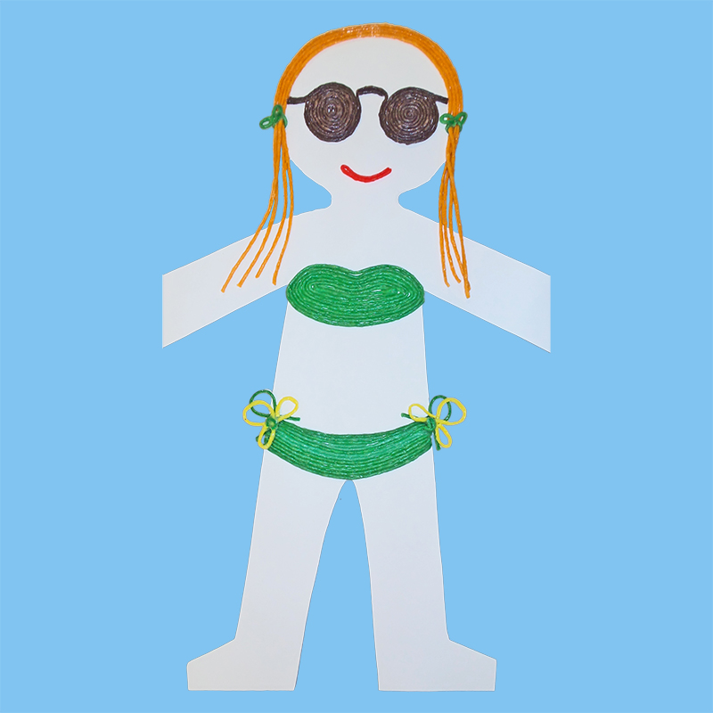 Girl paper doll with a bathing suit.