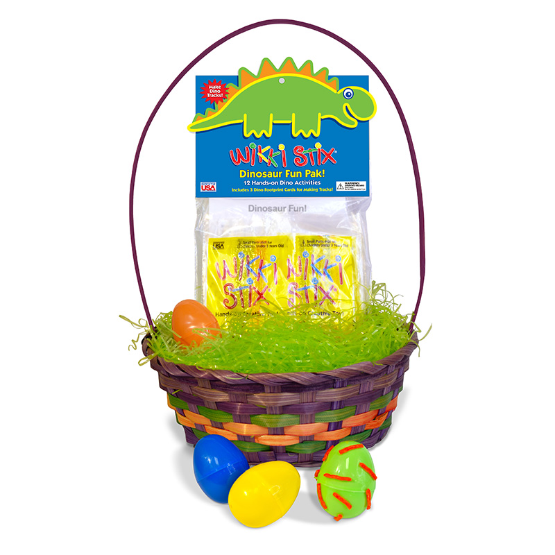 Dinosaur Fun Pak in an Easter basket.