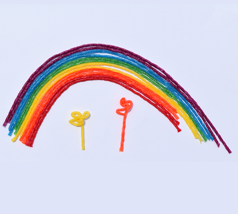 Rainbow created with Wikki Stix.