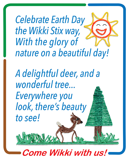 Wikki Stix Poem for Earth Day with a Deer, Tree and Sun created with Wikki Stix!