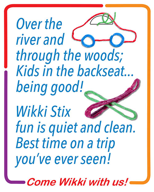 Travel poem with a car and airplane created with Wikki Stix.