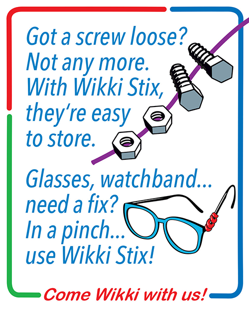 Wikki Stix poem shown with easy fix for eye glasses and storing screws.