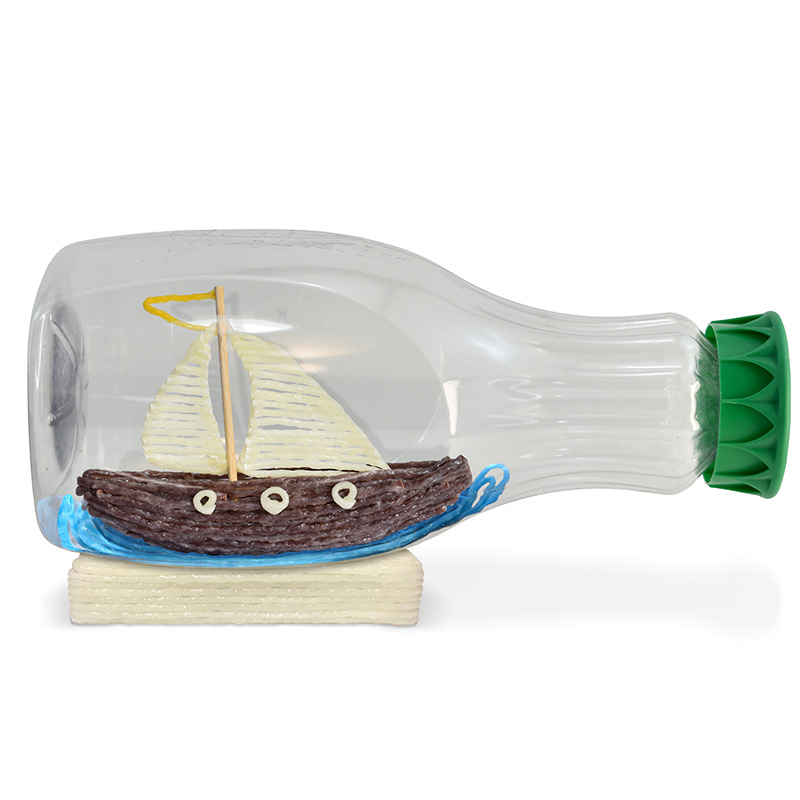 Ship in a Bottle Craft created with an Eco-friendly repurposed plastic juice bottle and Wikki Stix! Penguin Bottle craft created with Wikki Stix and Eco-friendly repurposed plastic Bottles.