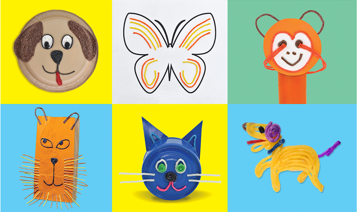At Home Summer Camp Week #3. Wikki Wacky Animal Fun including a puppy, monkey, cat, dog and more!