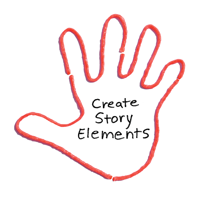 Hand with Create Story Elements made with Wikki Stix.