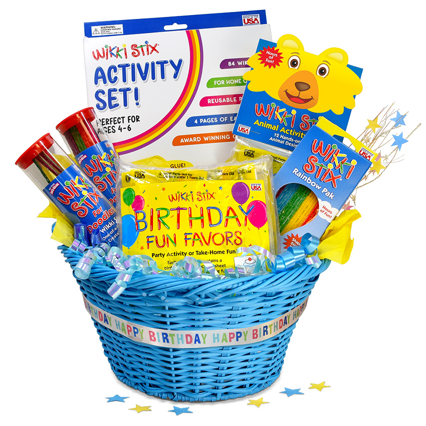 Birthday basket with a variety of Wikki Stix products.