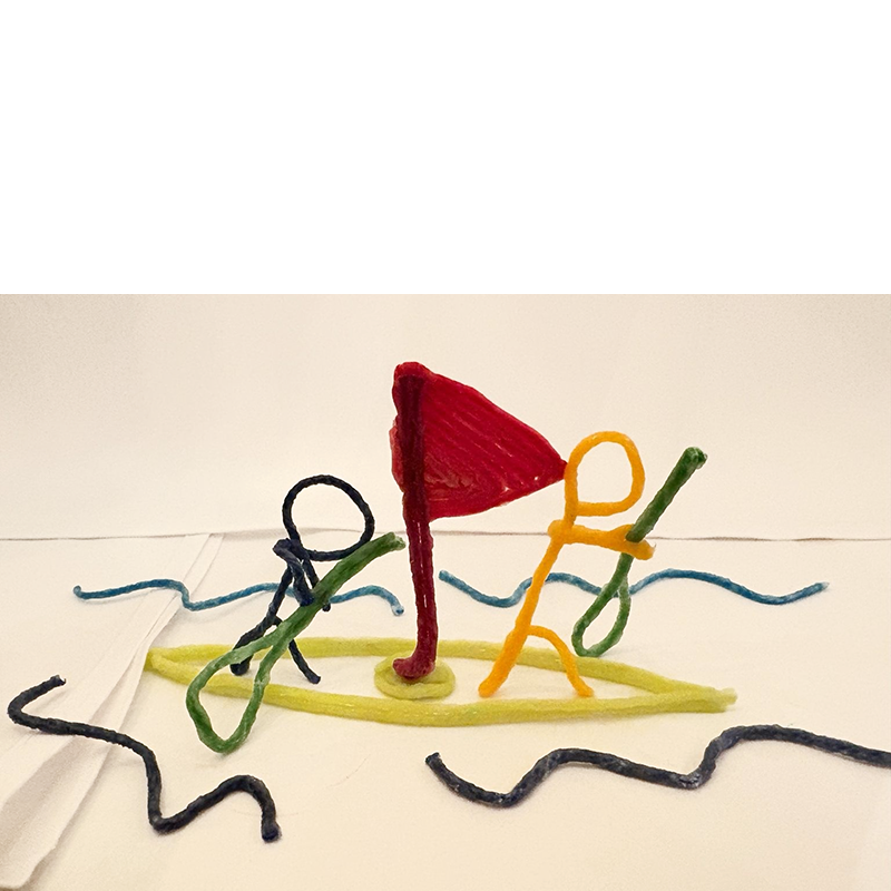 Two Men and a Boat created with Wikki Stix.